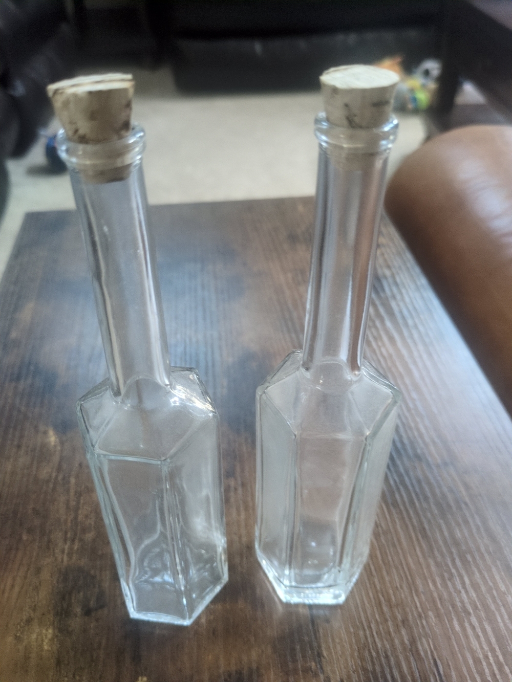 Clear Glass Hexagonal Oil & Vinegar Bottles with Cork Stoppers